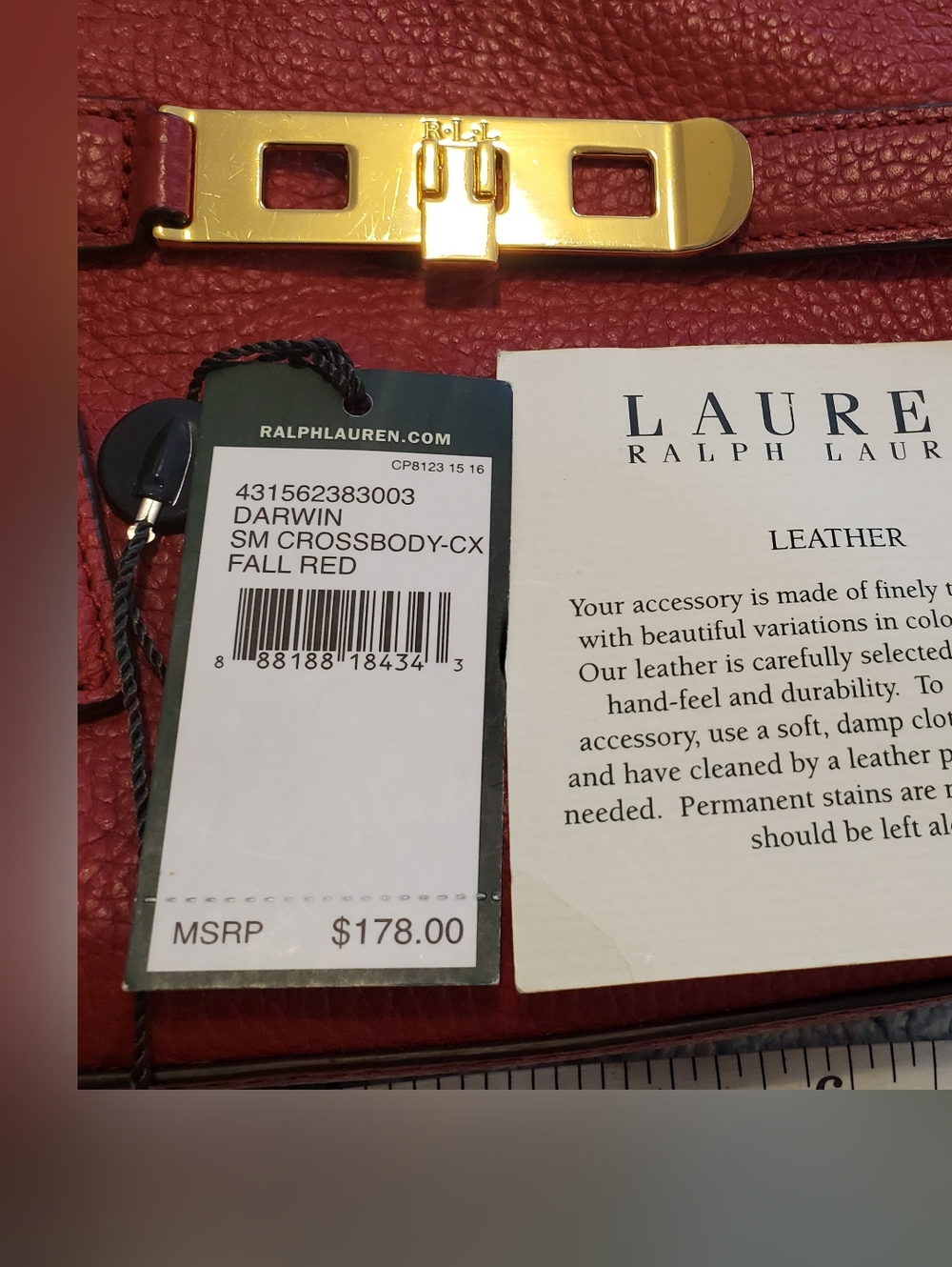 Ralph Lauren Red Pebbled Leather Small Crossbody with Gold Hardware - Picture 4 of 11